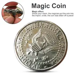 Hot Two Fold Bite Coin Dollars Magic Close-Up Bite Restored Illusion Coin For Magic Show Bitten Coin Coin And Bite Currency