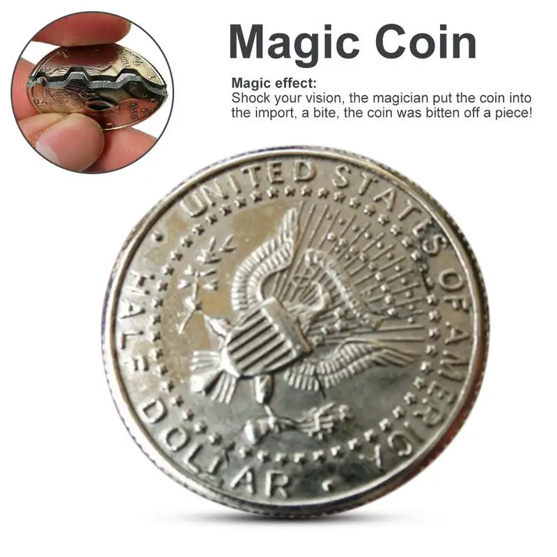 Hot Two Fold Bite Coin Dollars Magic Close-Up Bite Restored Illusion Coin For Magic Show Bitten Coin Coin And Bite Currency