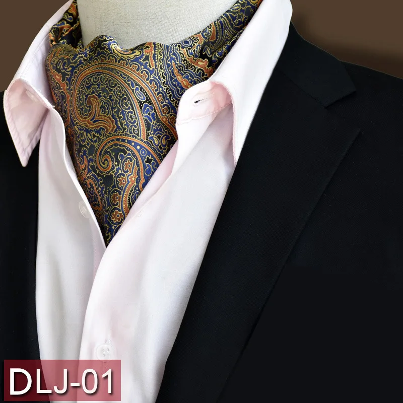 Men\'s Vintage Paisley Floral Formal Cravat Ascot Tie Scrunch Self British Style Gentleman Polyester Silk Necktie Wedding Party