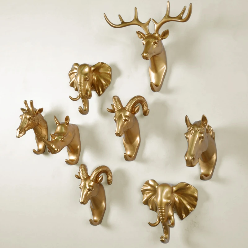 

Home Decor accessories resin animal head figurine craft wall art hooks for hanging decorative key holder rack coat clothe hanger