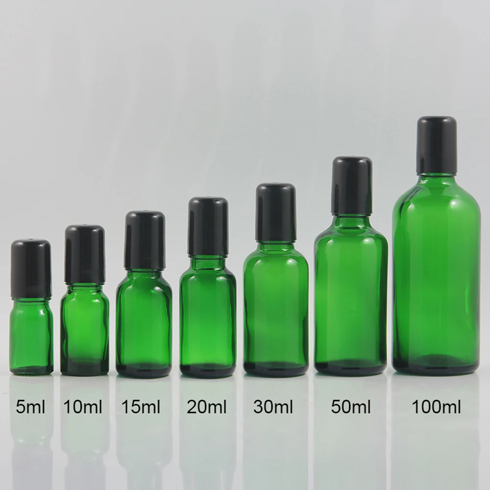 Green Roll On Glass Roller Bottle 30ml for Essential Oils Refillable glass bottle stainless steel ball