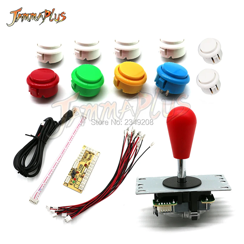 DIY Arcade Joystick Kit 5Pin Joystick Cable 24mm/30mm Buttons USB Encoder Zero Delay Board Oval ball top joystick 6 Color