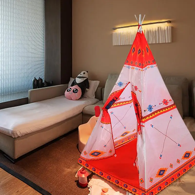 Large National Style Canvas Original Teepee Kids Teepee With Orange Indian Play Tent House Children Tipi Tee Pee Tent Game House