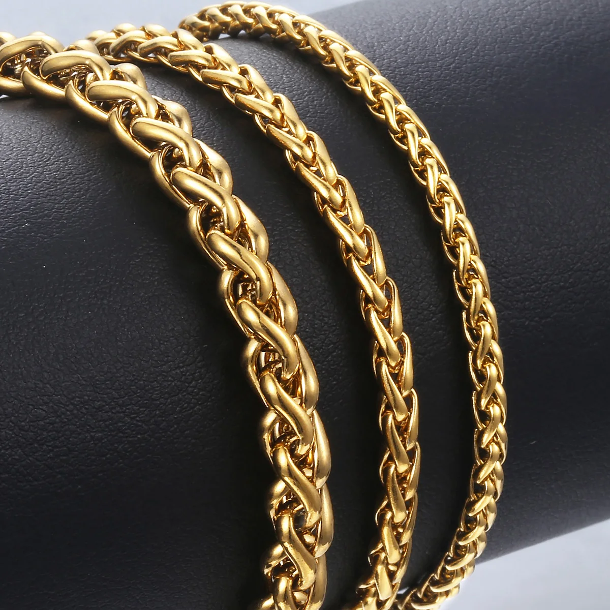 Women\'s Men\'s Bracelets Stainless Steel Bracelet Gold Color Wheat Link Chain Bracelet Jewelry Wholesale 7-11inch KBM138