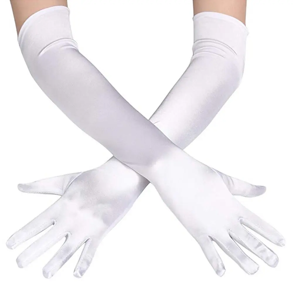 Fashion Long Gloves Satin Opera Evening Party Prom Costume Glove Black Blue Gold Pink