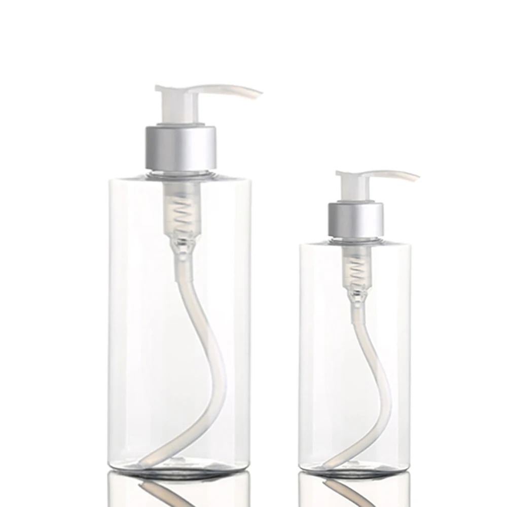 

round empty 120ml plastic bottle transparent decorative refillable shampoo bottles with lock switch pump 4oz
