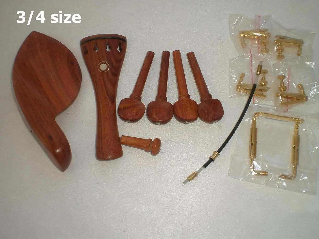 

2 Sets Rose Wood Violin Parts 3/4 Gold Color Fine Tuner and Chin Rest Clamp & Nylon Gut