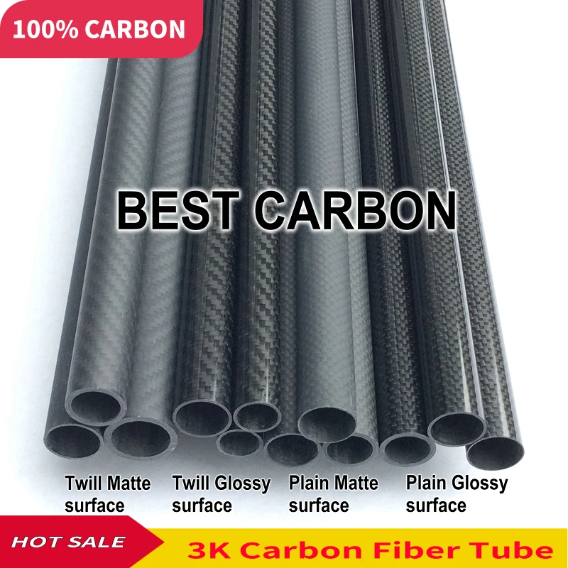 Free shiping OD22mm to OD 40mm with 500mm length High Quality Plain Matte suraface 3K Carbon Fiber Fabric Wound Tube