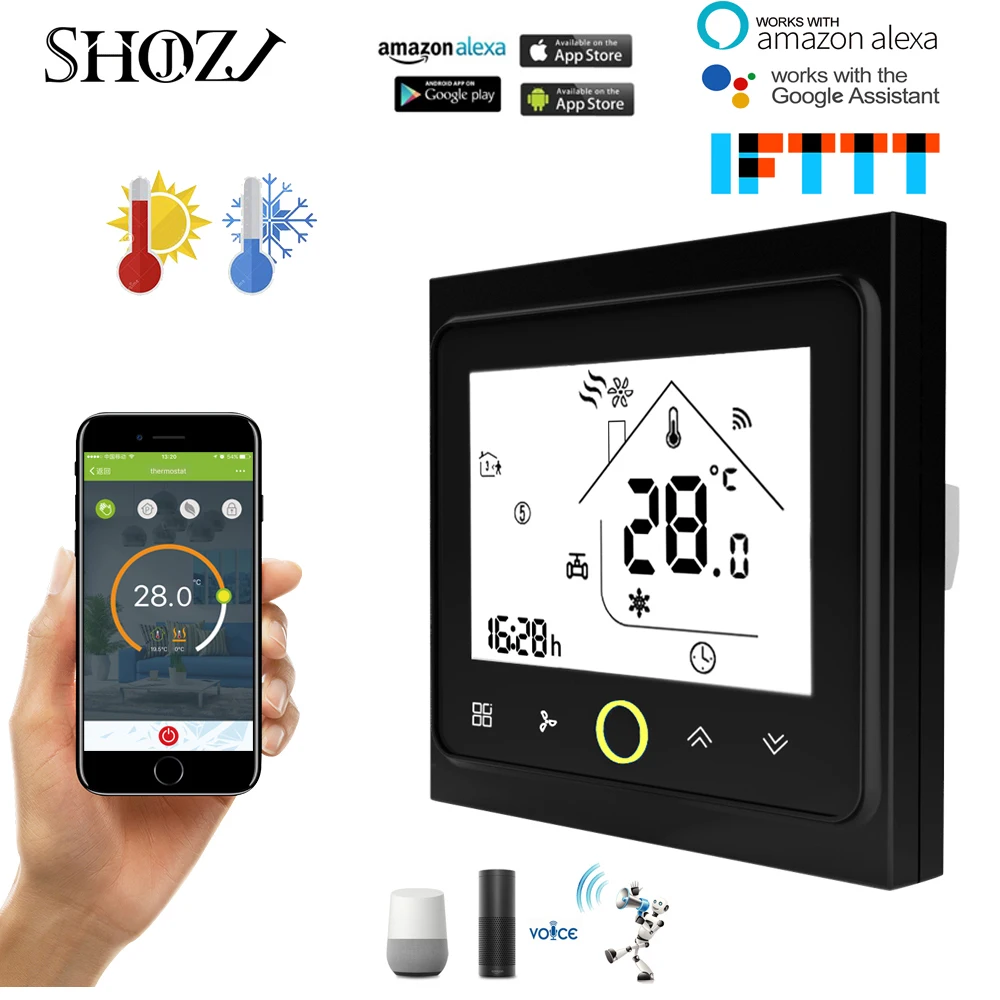 TUYA смартфон 2 /4 трубы фанкойл программируемый Wi-Fi, центральный кондиционер воздуха термостат Температура блок регулятора работать с Alexa