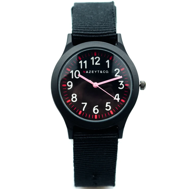 Montre à quartz avec bracelet en nylon noir pour enfant, accessoire de sport pour garçon et fille, cadeau de couleur