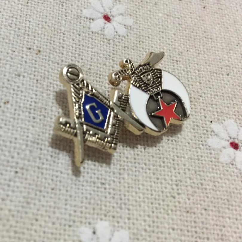 100pcs Crescent Moon Square Compass Brooch Free Masons Pins and Badge Freemason Masonic Scimitar Shriner Knife Enamel Lapel Pin