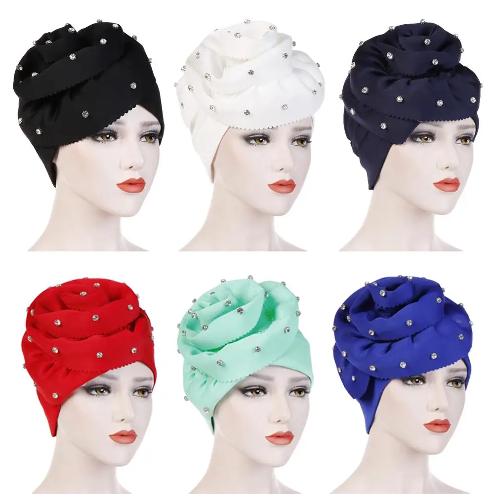 

Fashion Women Muslim Hat Big Flower Turban Beanie Indian Islamic Head Cover Pleated Ruffle Cap Hair Loss Headwrap Headwear Arab