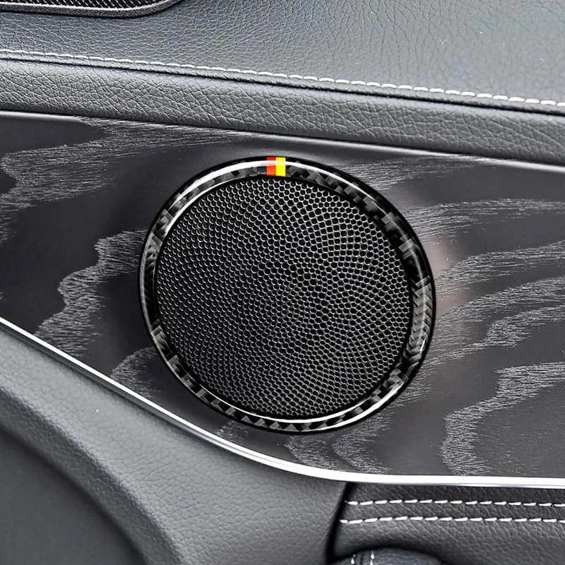 

4pcs Carbon Fiber Car Door Speaker Ring Loudspeaker Decorative Sticker Trim For Mercedes Benz W205 C180 C200 C300 GLC260