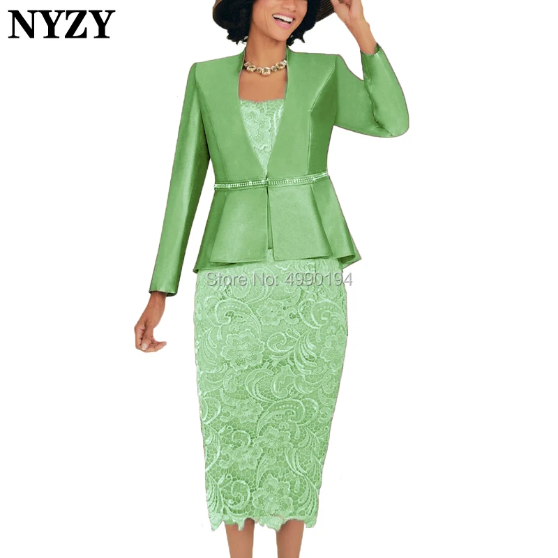 

NYZY M137E Grass Green Mother of the Bride Dresses 2019 With Jacket 2 Piece Sheath Lace Outfits Church Suits for Wedding Party