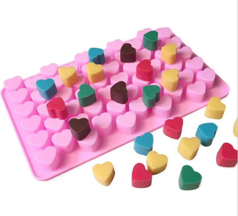 Hot 200pcs 55 Holes Bake Cake Mold 1.5 Mini Heart Silicone Chocolate Fondant Jelly Cookie Muffin Ice Mould Flexible Cupcake