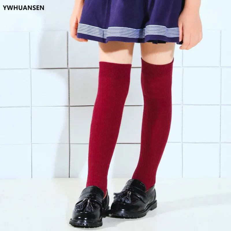 YWHUANSEN Girls\' School Uniform Knee-High Sock Cable-Knit Children\'s Long Sock Fashion Kniekousen Kinderen Solid Color Kids Sock