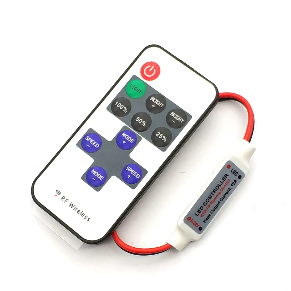 Mini DC12V Led Controller Dimmer 12A Wireless RF Remote to Control Single Color Strip Lighting 3528 5050 led strip