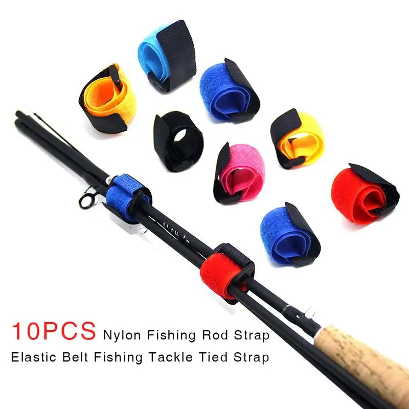 10PCS Nylon Fishing Rod Strap Elastic Belt Fishing Tackle Tied Strap Reusable Fishing Rod Tie Holder Strap Suspenders Fastener