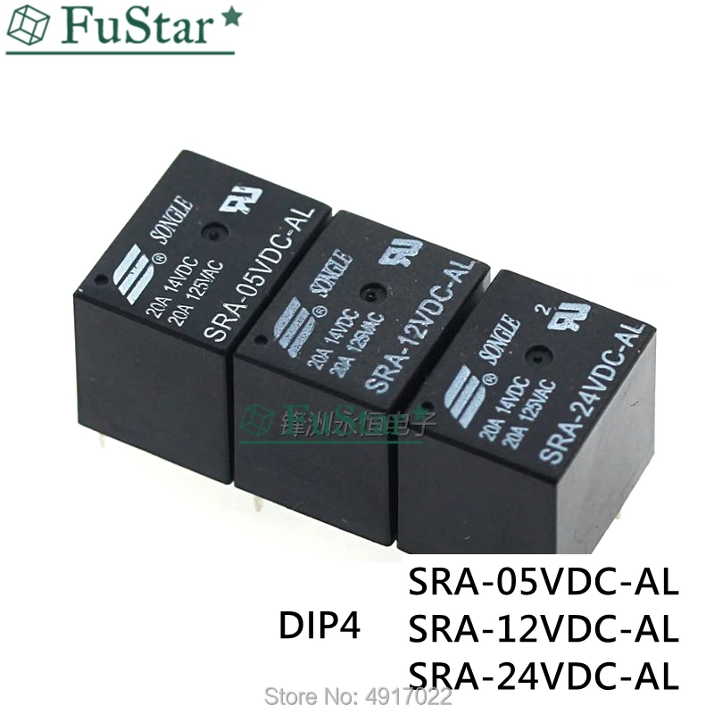 5pcs Automotive Relays SRA-05VDC-AL SRA-12VDC-AL SRA-24VDC-AL 5V 12V 24V 20A T74 4PIN DIP4 Relay Wholesale Price Voltage Relay