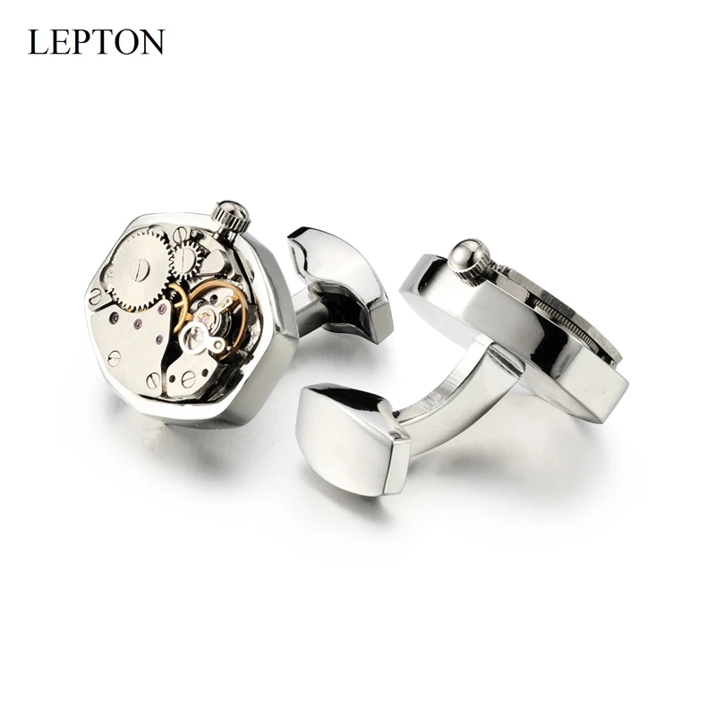 Hot Watch Movement Cufflinks Non-Functional Stainless Steel Steampunk Gear Watch Mechanism Cuff links for Mens Relojes gemelos