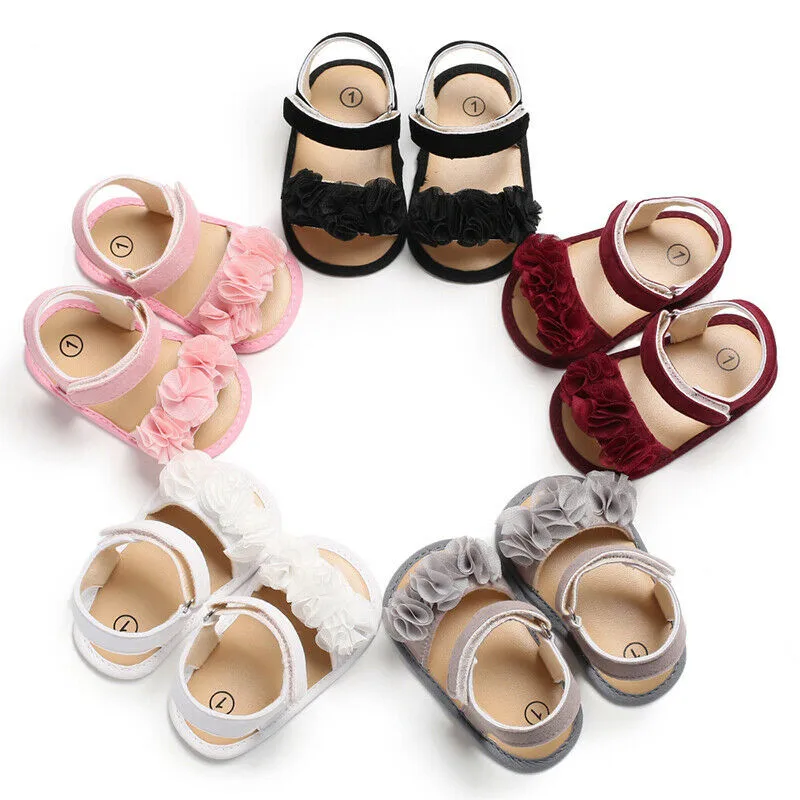 PUDCOCO Pretty Newborn Kid Baby Girl Flower Lace Sandals Clogs Flat Shoes Summer Casual Crib Shoes First Prewalker 0-18M