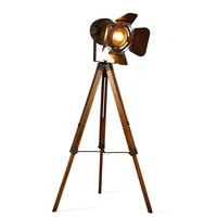 Wooden Floor Lamp LED Industrial Lamps Red/Black Loft Lampshad Rustic Vintage Standing Lamp For Living Room Office Studyroom