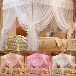 1.5*2 m 4 Posters Pink Bed Canopy Princess Queen Mosquito Bedding Net Bed Tent Four Corners Floor-Length Curtain #CO