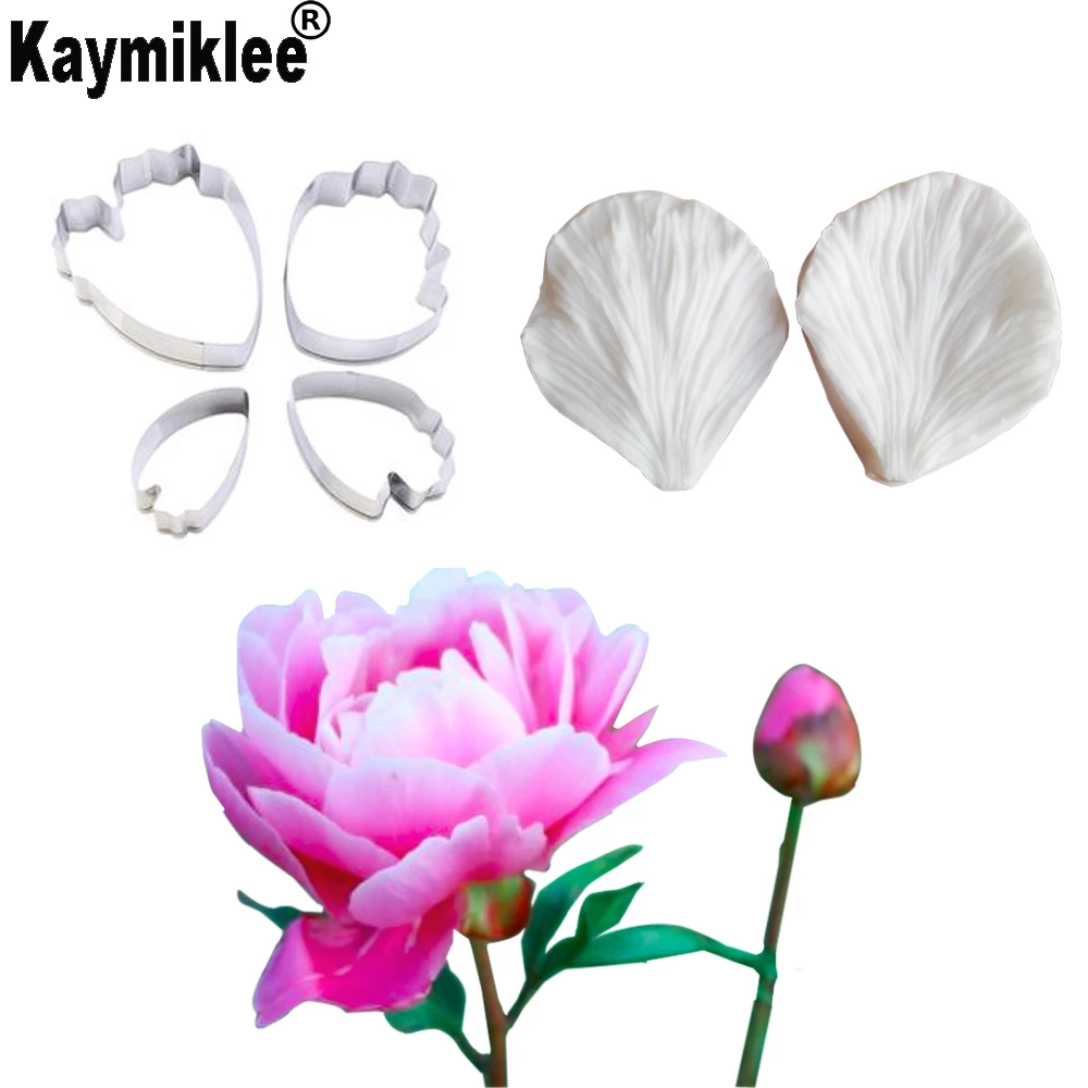 Large Peony Flower Veiner Silicone Mould Gumpaste Sugarcraft Fondant Flower Clay Craft Mould Cake Decorating Tools Baking CS286