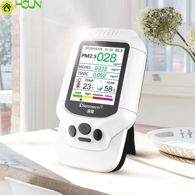 

2018 English menu PM2.5 Air quality monitor with 5 laser dust Electrochemistry high-end sensors Gas Laser Tester Multi-function