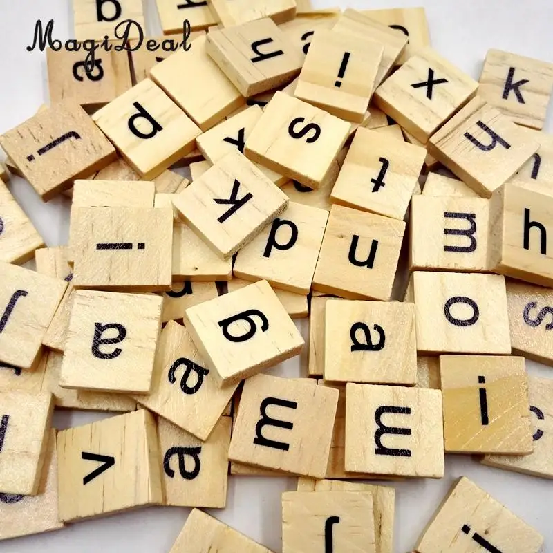 Rompecabezas de madera con letras del alfabeto para niños, rompecabezas para manualidades, cuadrados educativos, juguetes, material escolar, 100 unids/paquete