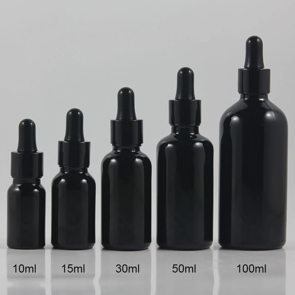 Empty 15ml black glass dropper bottle, Glass Refillable material 15ml essential oil packaging