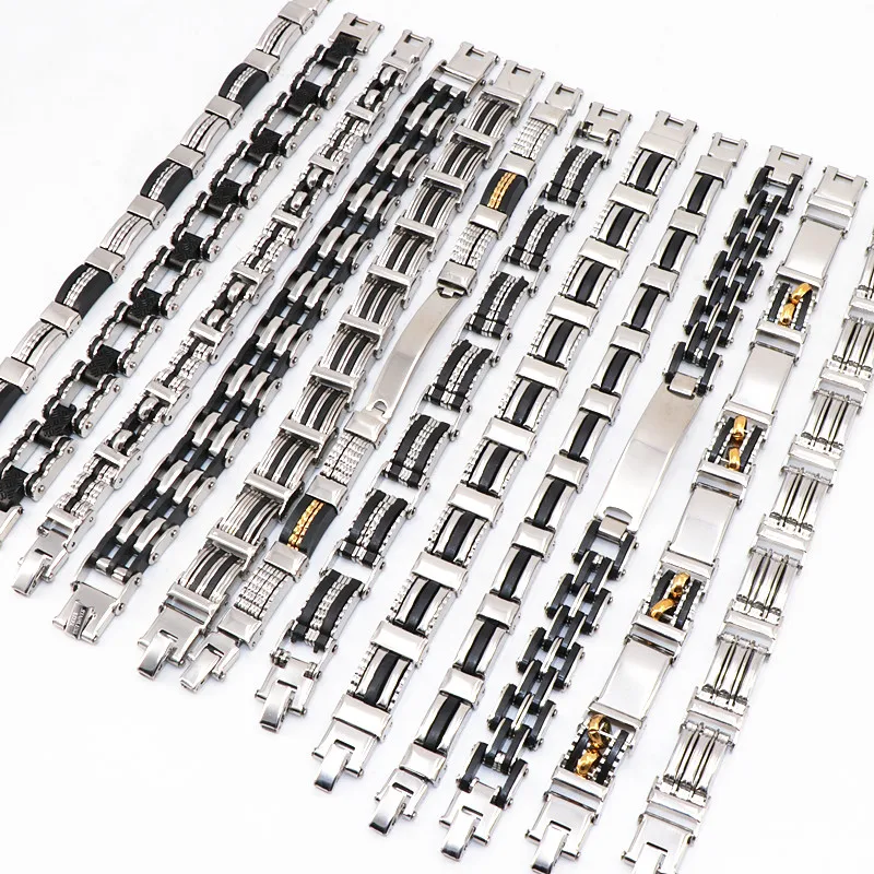 Wholesale 12pcs/Lots Mix Style Stainless Steel Jewelry Bracelets For Mens Gifts Party Wrist Cuff Bracelets Top Quality