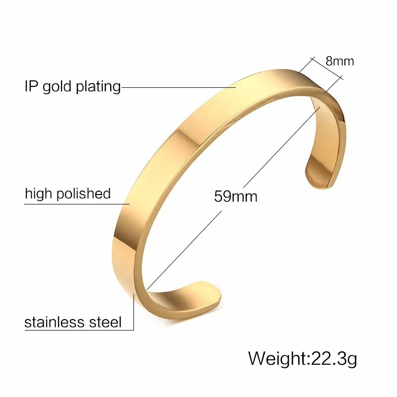 Solid Golden Flat 6mm 8mm Cuff Bangles for Men Bracelet Brackelts Brazalet Bileklik Braslet