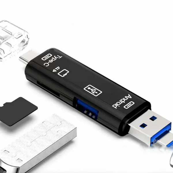 5-in-1 Multifunctional OTG Card Reader Micro-SD / SD Card / USB Reader Support TF Android Type-c Phone / Computer / Type-c Uni
