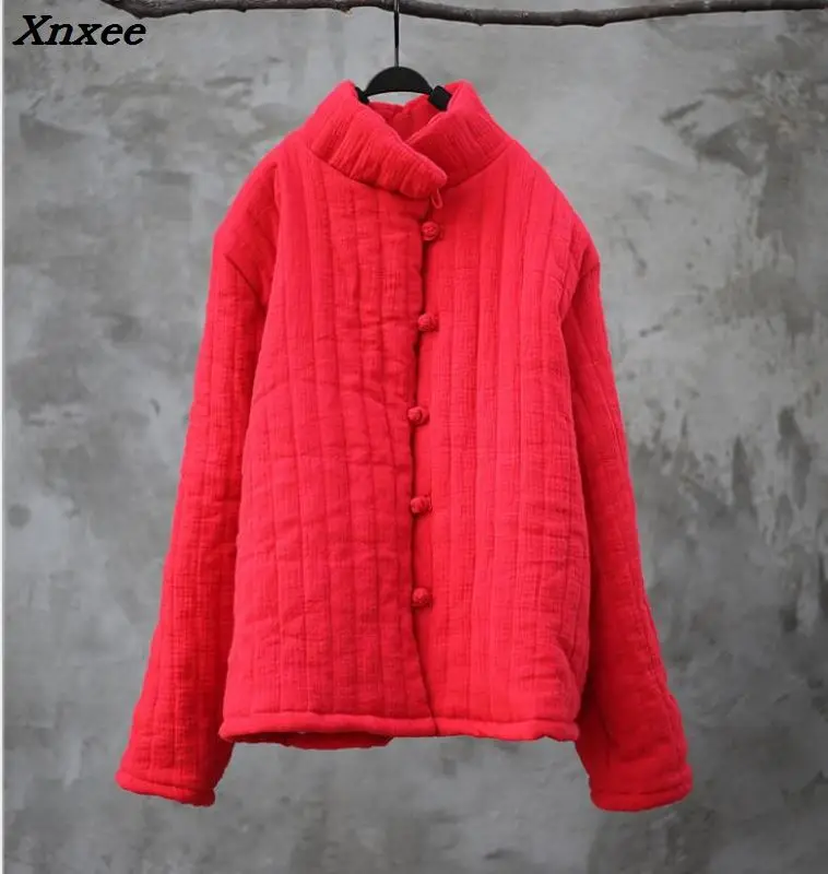 Winter women stand parkas coat vintage cotton long sleeve brief casual warm women clothes jacket coats Xnxee