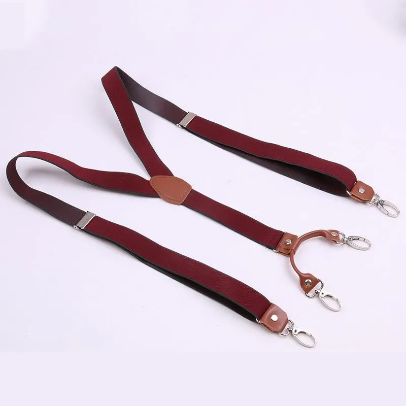 Brown Cowhide Leather Suspenders 2.5cm Width 4 Hooks Men/Women Suspender Y Back Retro Braces Suspensorios Wedding Casual