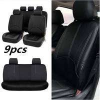 9pcs/set Full Set Front Rear PU Leather Car Seat Cover Cushion Mat Protector Black