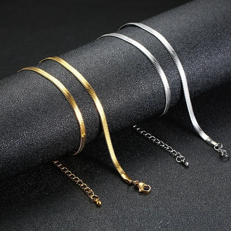 Vnox 4mm Snake Chain Choker Necklaces for Women Gold Color Stainless Steel collar femenino Length Adjustable