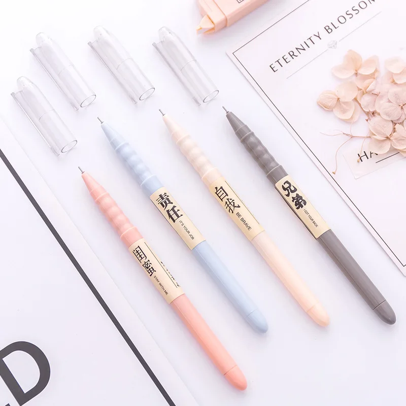 4 pezzi carino colore puro parole cinesi penna Gel penna Kawaii per cancelleria studente di scuola 0.5mm inchiostro nero ufficio carino materiale scolastico