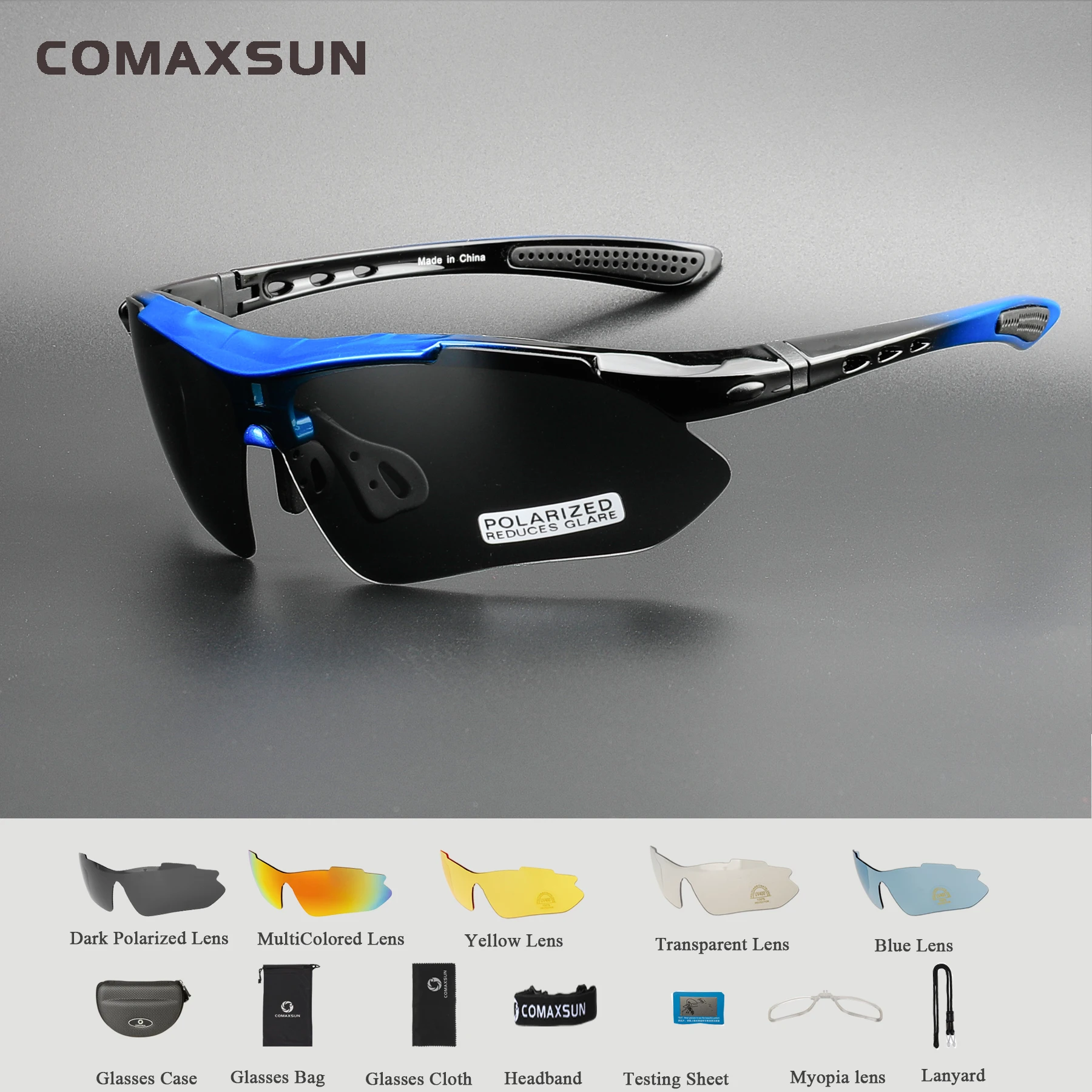 COMAXSUN-Gafas polarizadas profesionales para ciclistas, anteojos de sol deportivos con protección UV 400 con 5 lentes de color TR90 de 2 estilos,