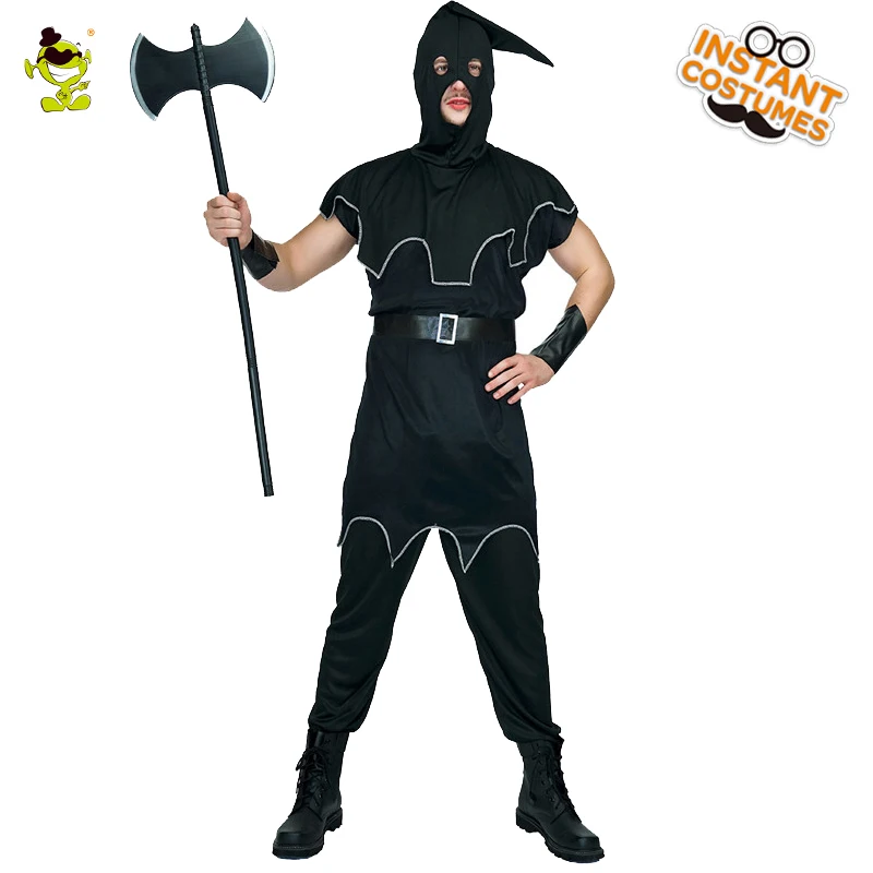 Adulto masculino carrasco trajes desempenho assassino carrasco terno cosplay festa de halloween para trajes masculinos