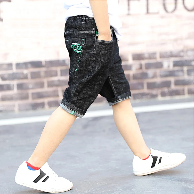 Teenager Kids Boys Denim Shorts 4Y-16Y Summer Letter Printed Children Boys Casual Pants Soft Cotton Jeans Short Straight Pants