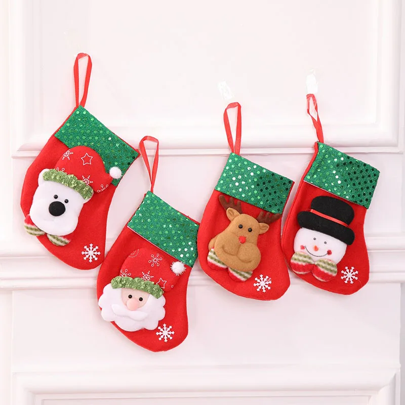 

10 Pcs/Lot Mini Santa Claus Snowman Elk Bear Christmas Xmas Socks Stockings Sack Decorations Gift Bags for Children Tree 2018