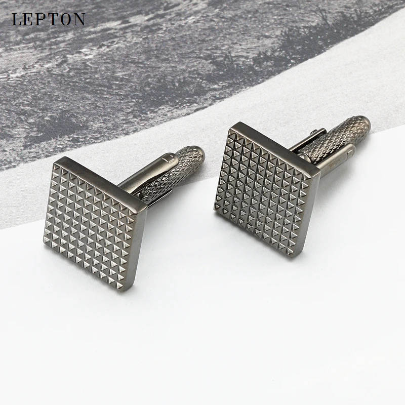 Gran oferta de gemelos cuadrados negros para hombre, joyería de marca Lepton de negocios, gemelos tallados clásicos de alta calidad, Relojes gemelos