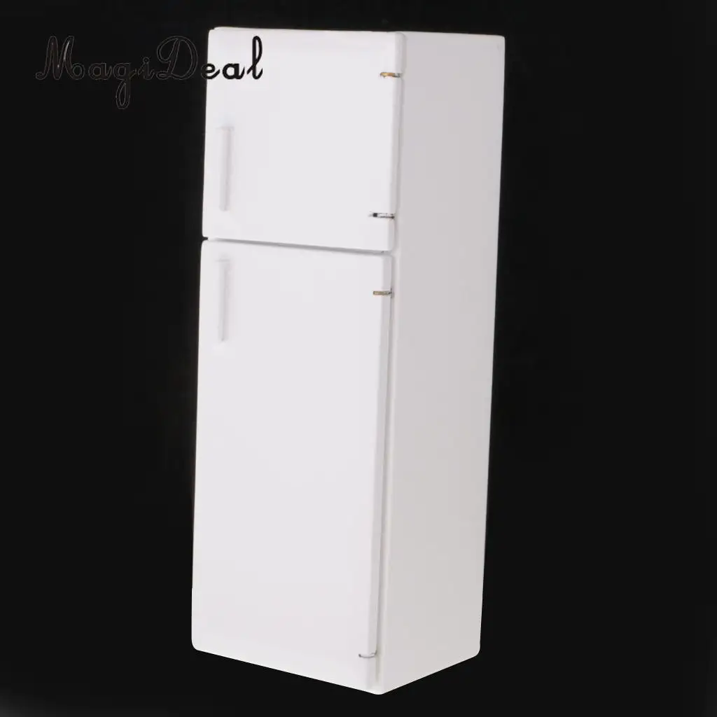 MagiDeal-casa de muñecas en miniatura para niños, refrigerador de madera blanca, congelador para muñecas, dormitorio, sala de estar, juguete, 1/12