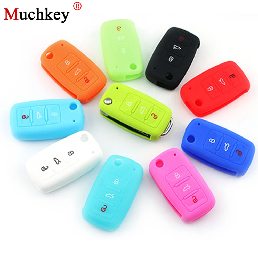 For Volkswagen VW Golf Mk6 GTI Polo Octavia Yeti Mii Silicone Cover Case Cover Flip Remote Key 3 Button Floding Key Protecetion