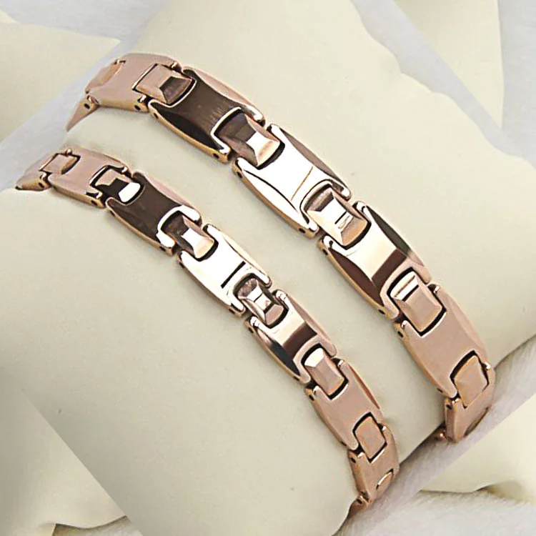 High Polished Tungsten Carbide Bracelet Rose Gold Plating with Health Black Magnet Stones for Man/Woman 19CM/20CM