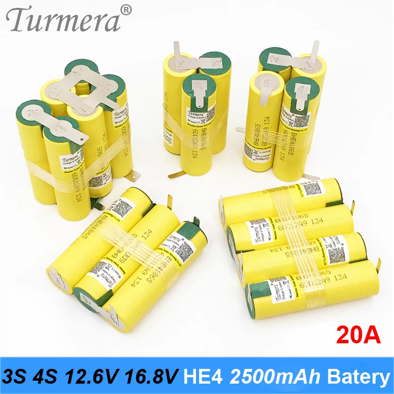 Batteria 3S 12,6 V 4S 16,8 V 18650 HE4 2500 mAh 20 A Corrente di scarica per batteria cacciavite shura (personalizza)