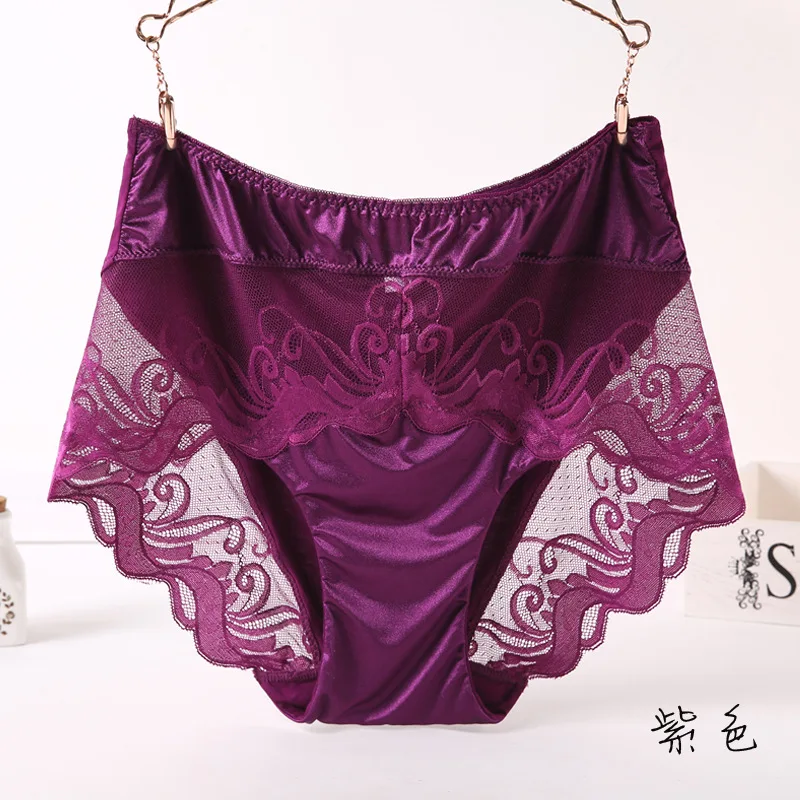 Large Size High Waist Briefs Women Underwear Modal Sexy Silk Transparent Big Size Lace Panties Plus Size Female Lingerie 3XL