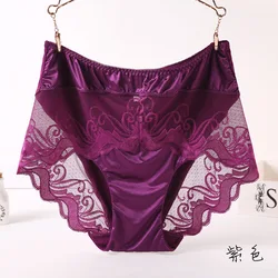 Large Size High Waist Briefs Women Underwear Modal Sexy Silk Transparent Big Size Lace Panties Plus Size Female Lingerie 3XL